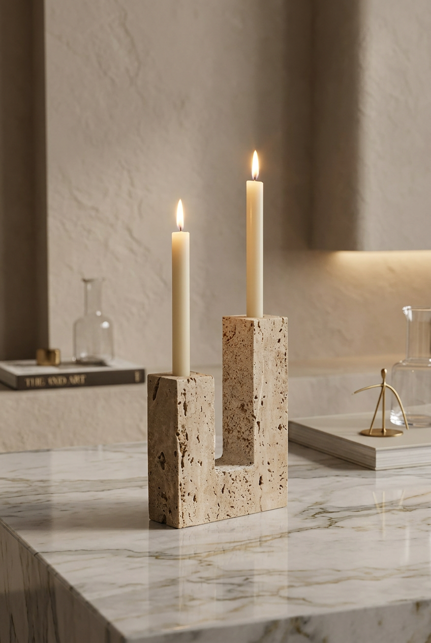 Southern Atelier Dual Travertine Candle Holder
