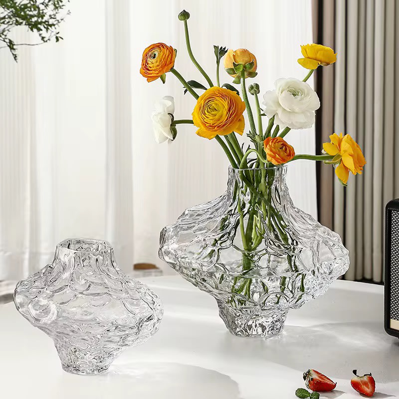 Irregular Creative Glass Vase – Modern Artistic Decorative Flower Vase