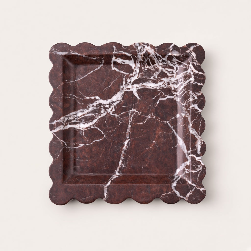 Italian Rosa Levanto Marble Scalloped Decorative Tray