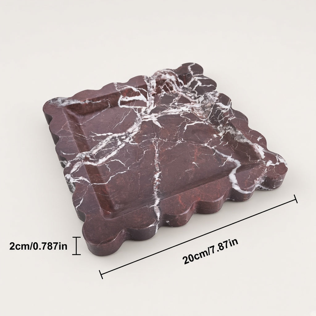 Italian Rosa Levanto Marble Scalloped Decorative Tray