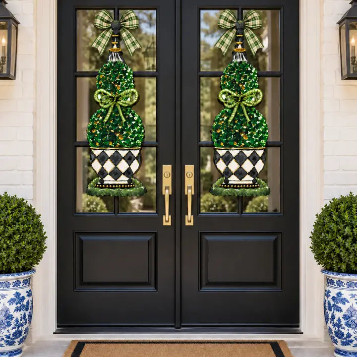 Large Designer Pair of Harlequin Topiary Door Hangers