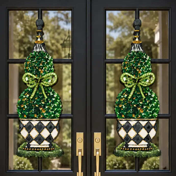 Large Designer Pair of Harlequin Topiary Door Hangers