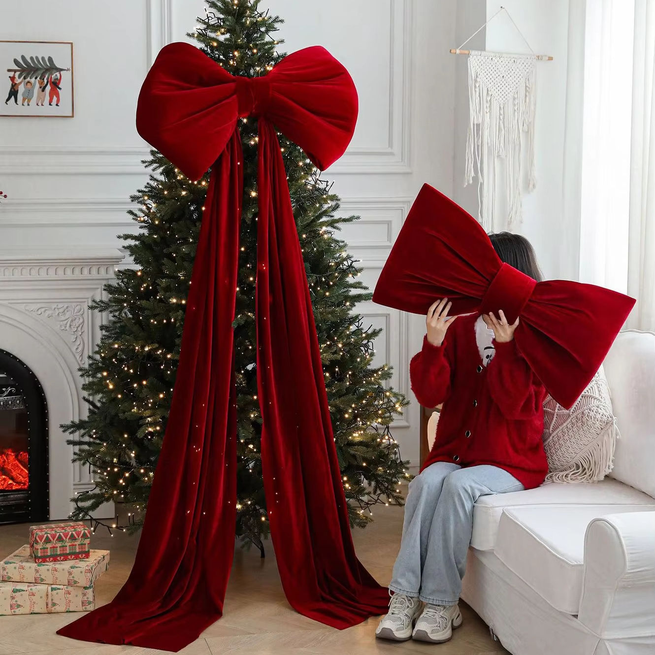 Large Velvet Christmas Bows – Giant Holiday Decoration