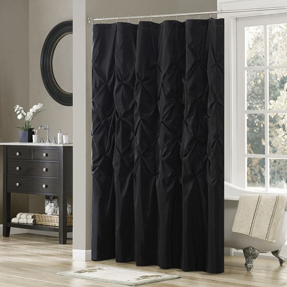 Laurel Tufted Semi-Sheer Shower Curtain Black