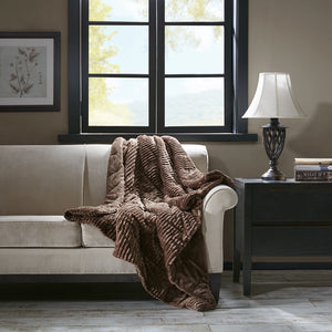 Luxury Corduroy Plush Down Alternative Brown Throw