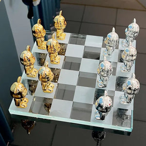 Luxury Crystal Chess Set with Gloomy Bear Pieces – Elegant Decor for Indoor Games
