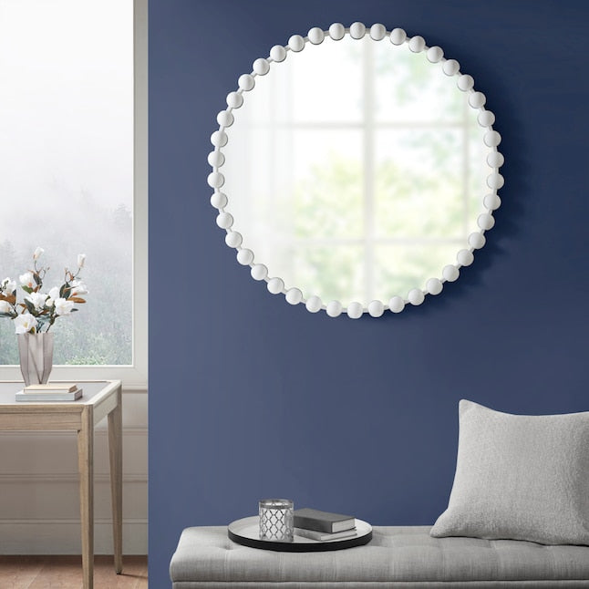 Madison Park Signature Beaded Round White Framed Wall Mirror