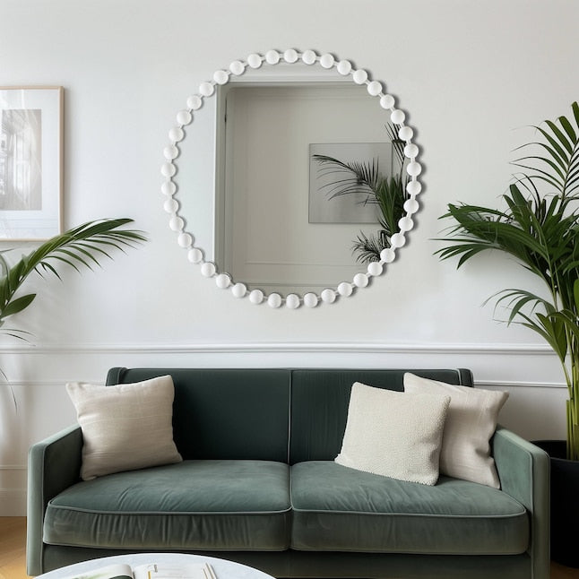 Madison Park Signature Beaded Round White Framed Wall Mirror
