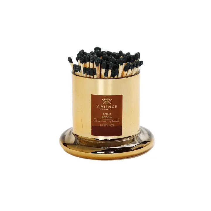 Match Holder Jar with Gold/Smoked Base