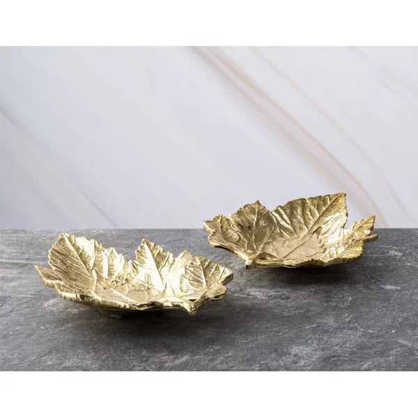 Set Of 2 Gold Metal Leaves