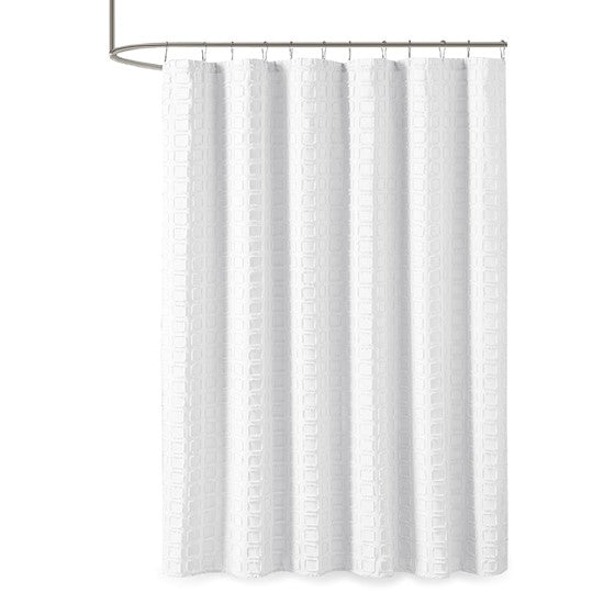 Metro Woven Clipped Solid Shower Curtain White