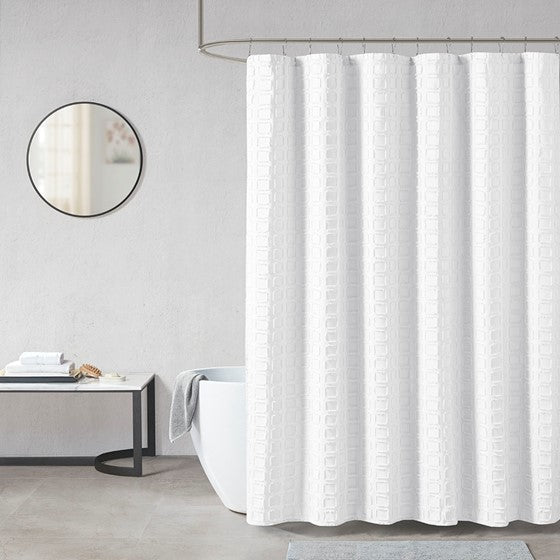 Metro Woven Clipped Solid Shower Curtain White