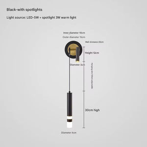 Modern Long Black LED Wall Lamp with Rotating Spotlight