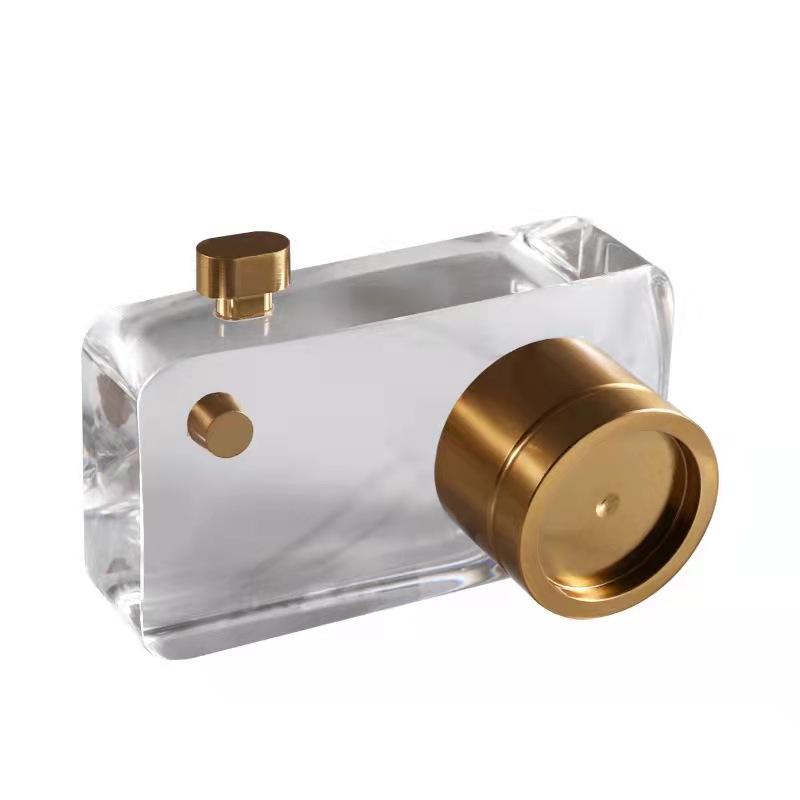 Modern Luxury Metal Camera Decor with Crystal Accents