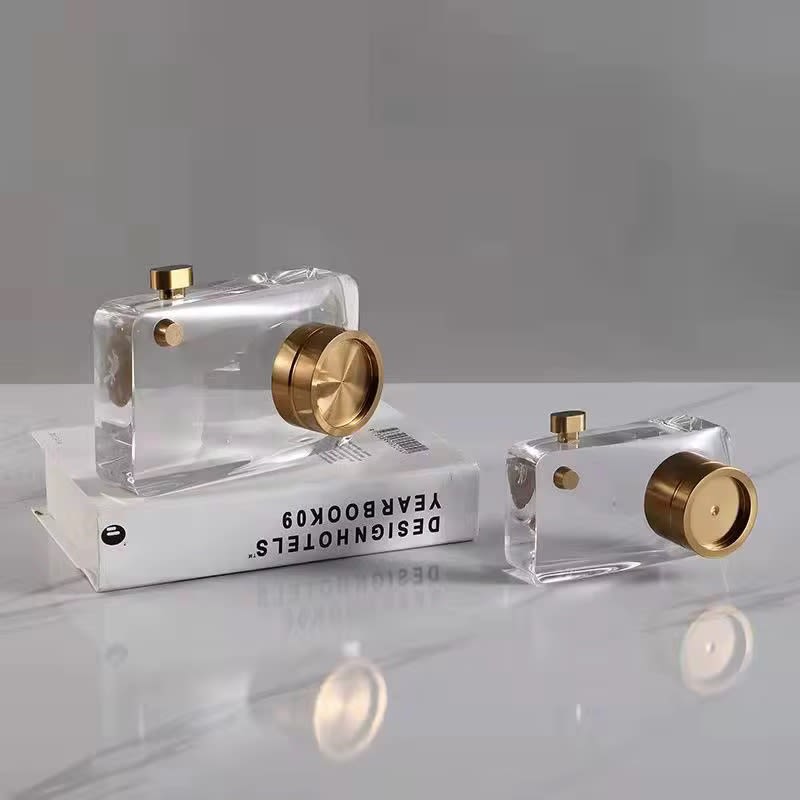 Modern Luxury Metal Camera Decor with Crystal Accents
