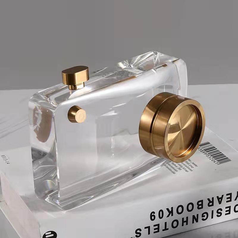 Modern Luxury Metal Camera Decor with Crystal Accents