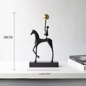 Modern Minimalist Girl On Horseback Metal Statue