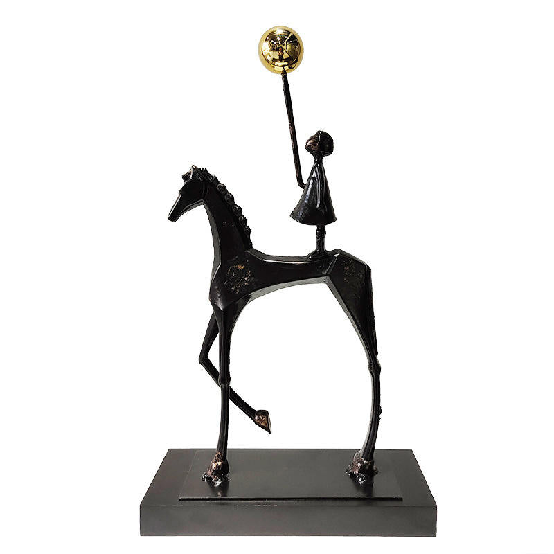 Modern Minimalist Girl On Horseback Metal Statue