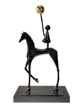 Modern Minimalist Girl On Horseback Metal Statue