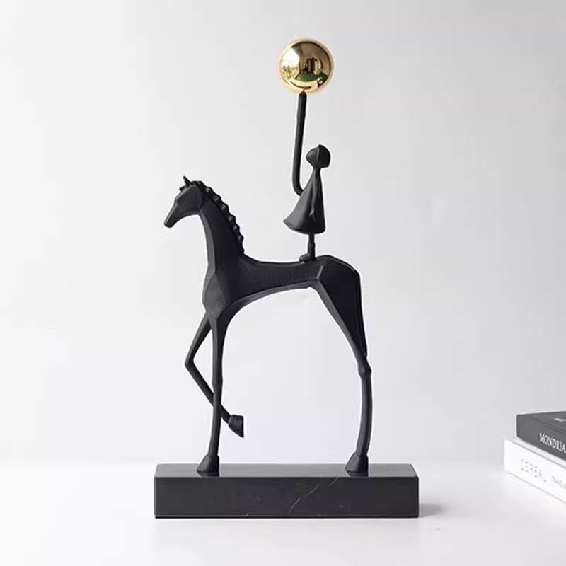 Modern Minimalist Girl On Horseback Metal Statue