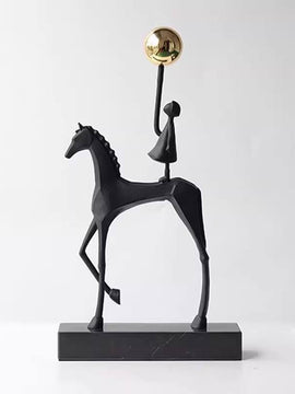Modern Minimalist Girl On Horseback Metal Statue