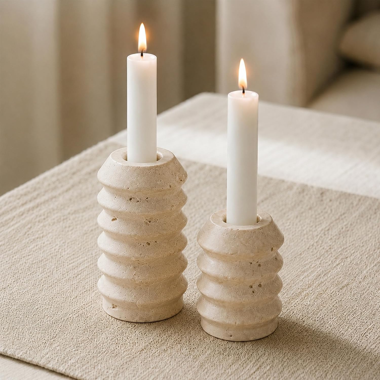 Natural White Travertine Marble Candle Holder