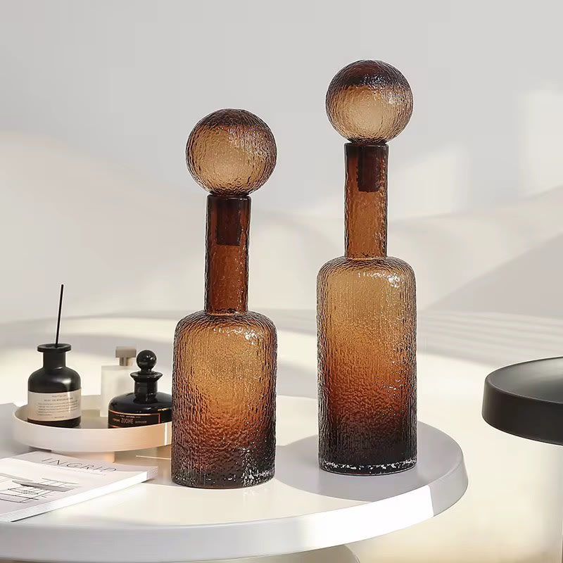 Nordic Textured Amber Glass Decanter Bottles Vase