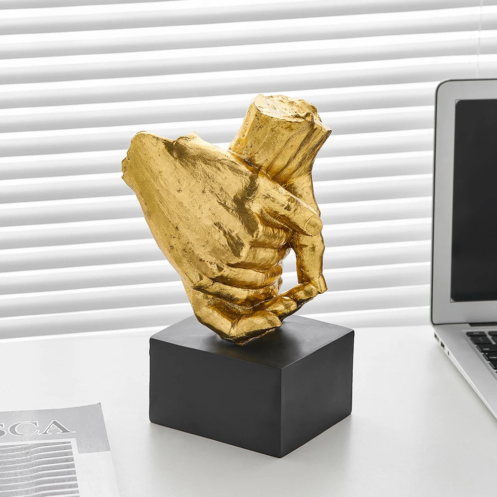 Resin Gold Hand in Hand Statue Creative Craft Sculpture for Home Decor