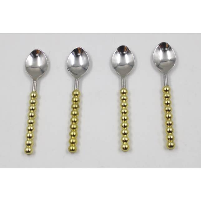 Set Of 4 Gold Beaded Handles Dessert Spoons