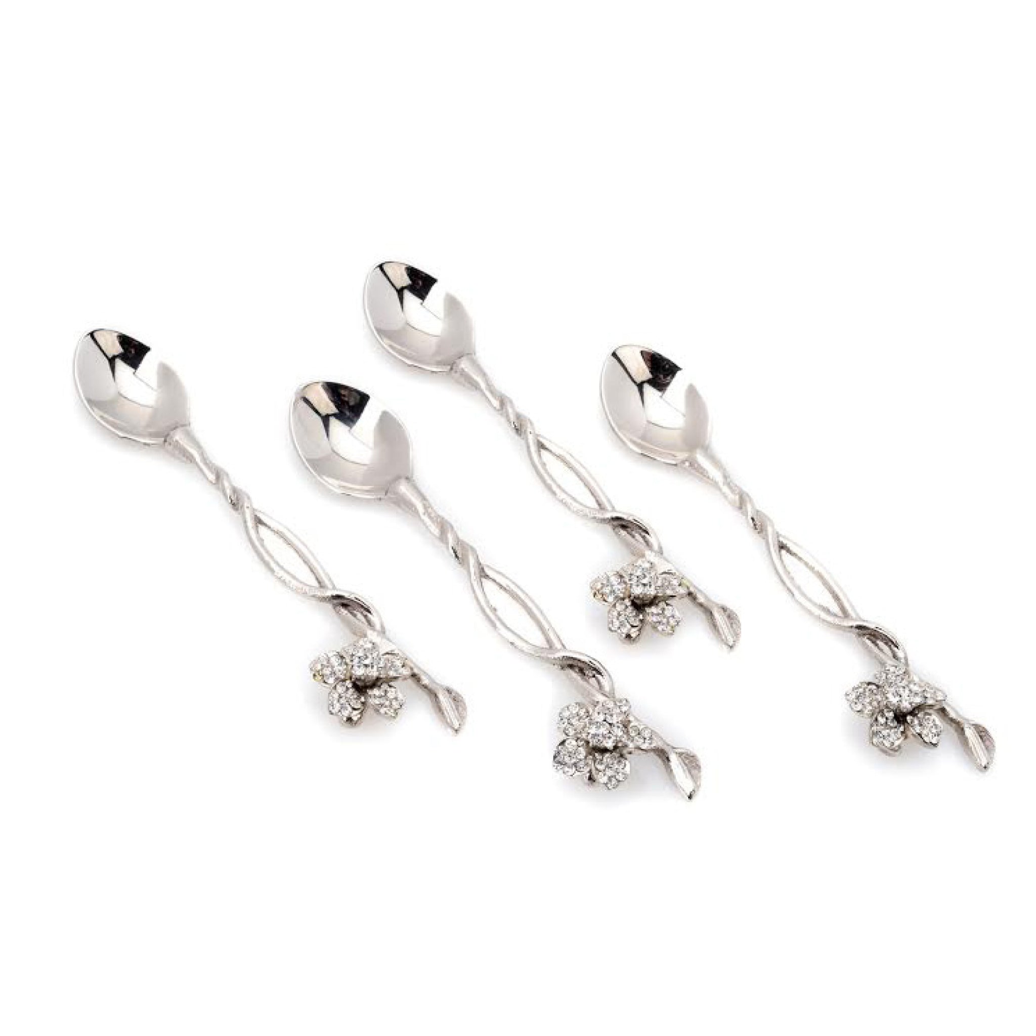 Set of Four Spoons with Jeweled Flower