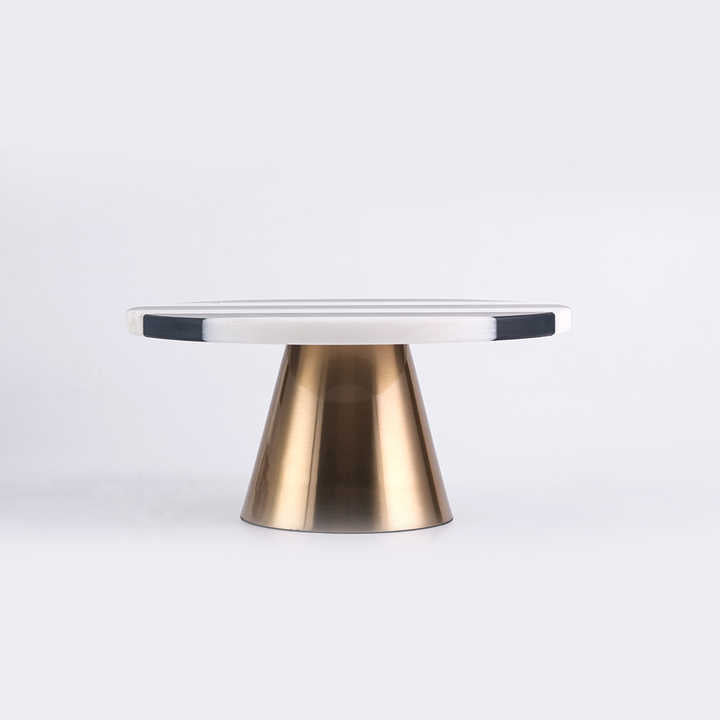 Striped Metal Marble Dessert Pastry Cake Stand Holder Serving Platter