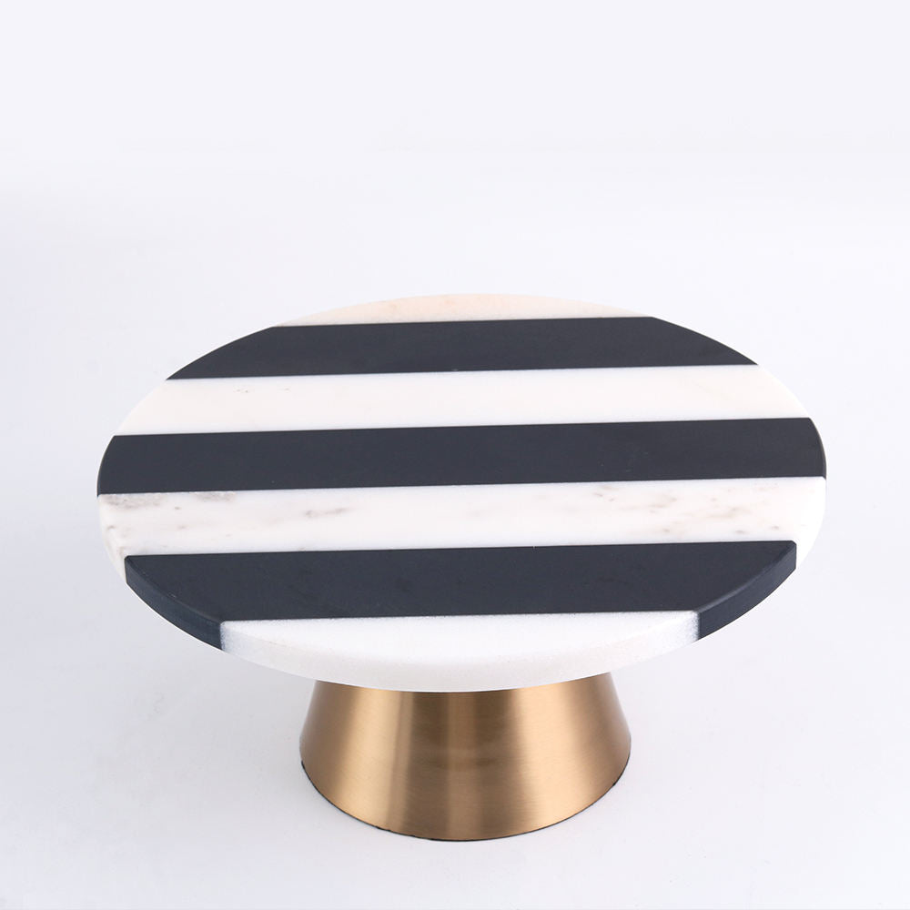 Striped Metal Marble Dessert Pastry Cake Stand Holder Serving Platter