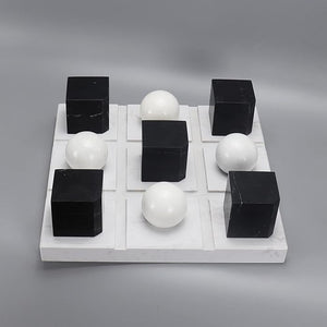 Suzam Marble Tic Tac Toe Game Set White Board with Jet Black and White Playing Pieces