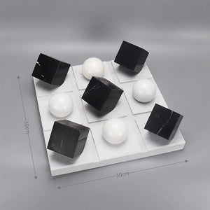 Suzam Marble Tic Tac Toe Game Set White Board with Jet Black and White Playing Pieces
