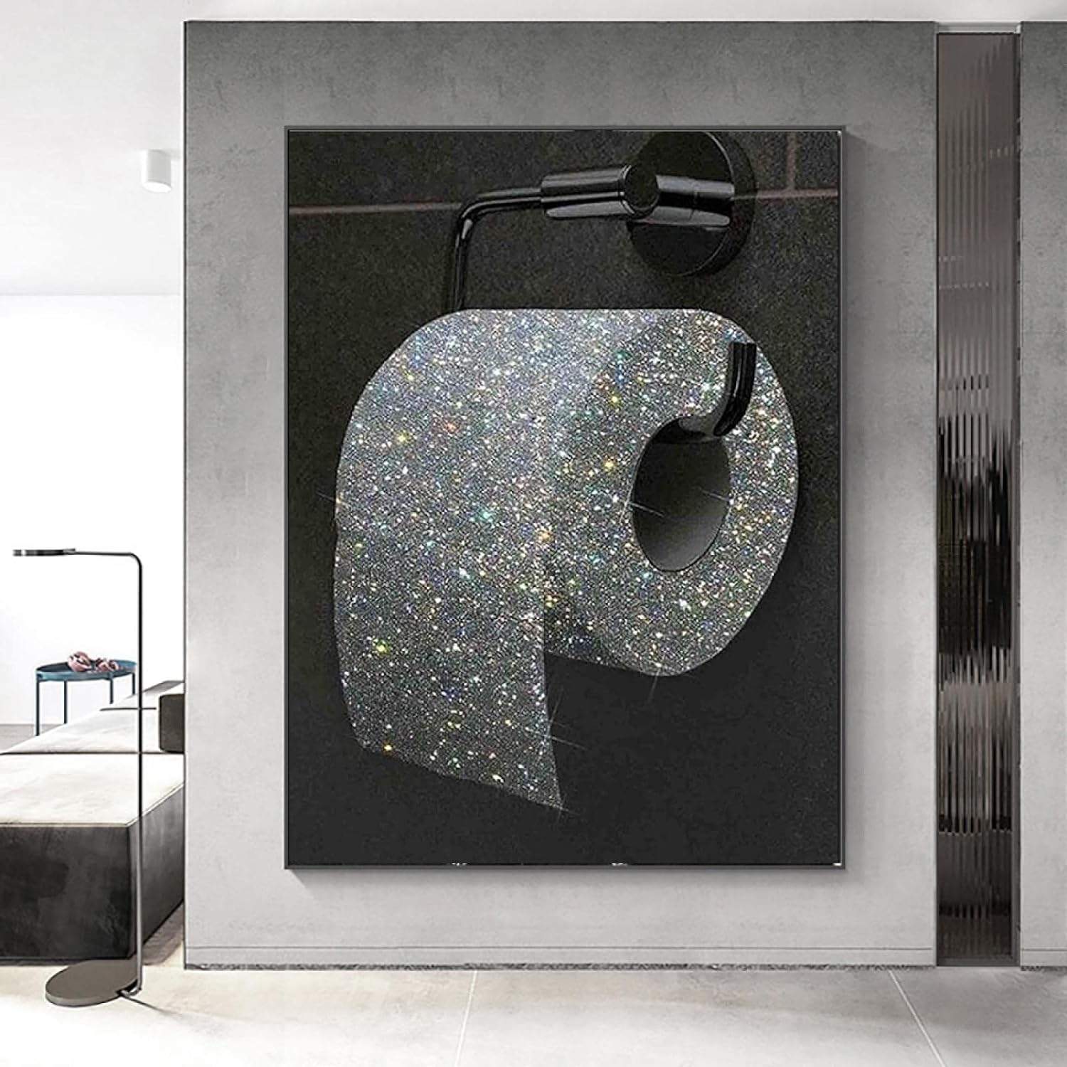 Toilet Roll Paper Glitter Diamond Canvas Art Bathroom Decor Print