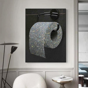 Toilet Roll Paper Glitter Diamond Canvas Art Bathroom Decor Print