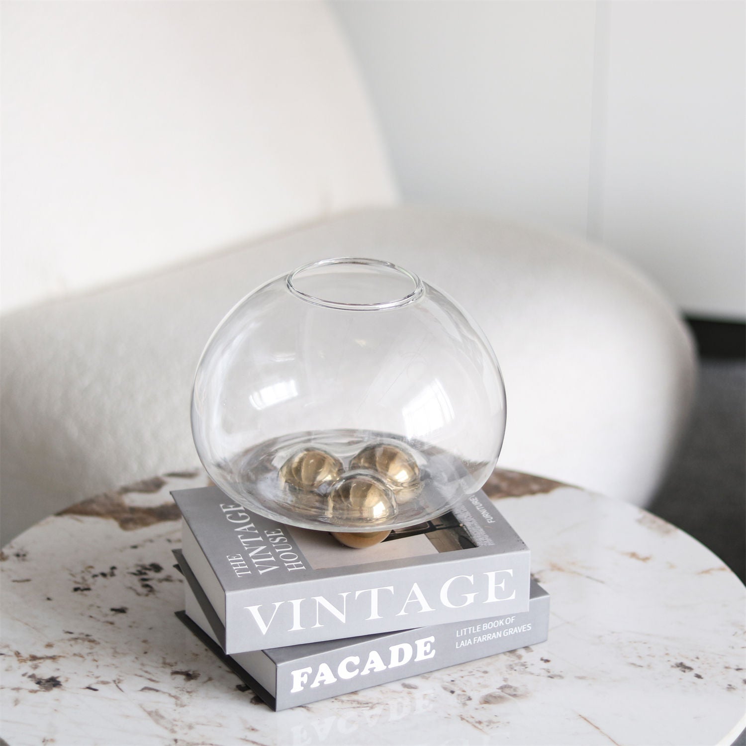 Vintage Round Transparent Glass Flower Vase