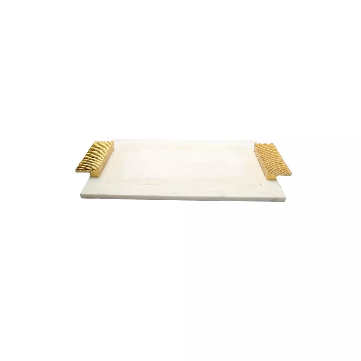 White Marble Challah Tray with Gold Handles