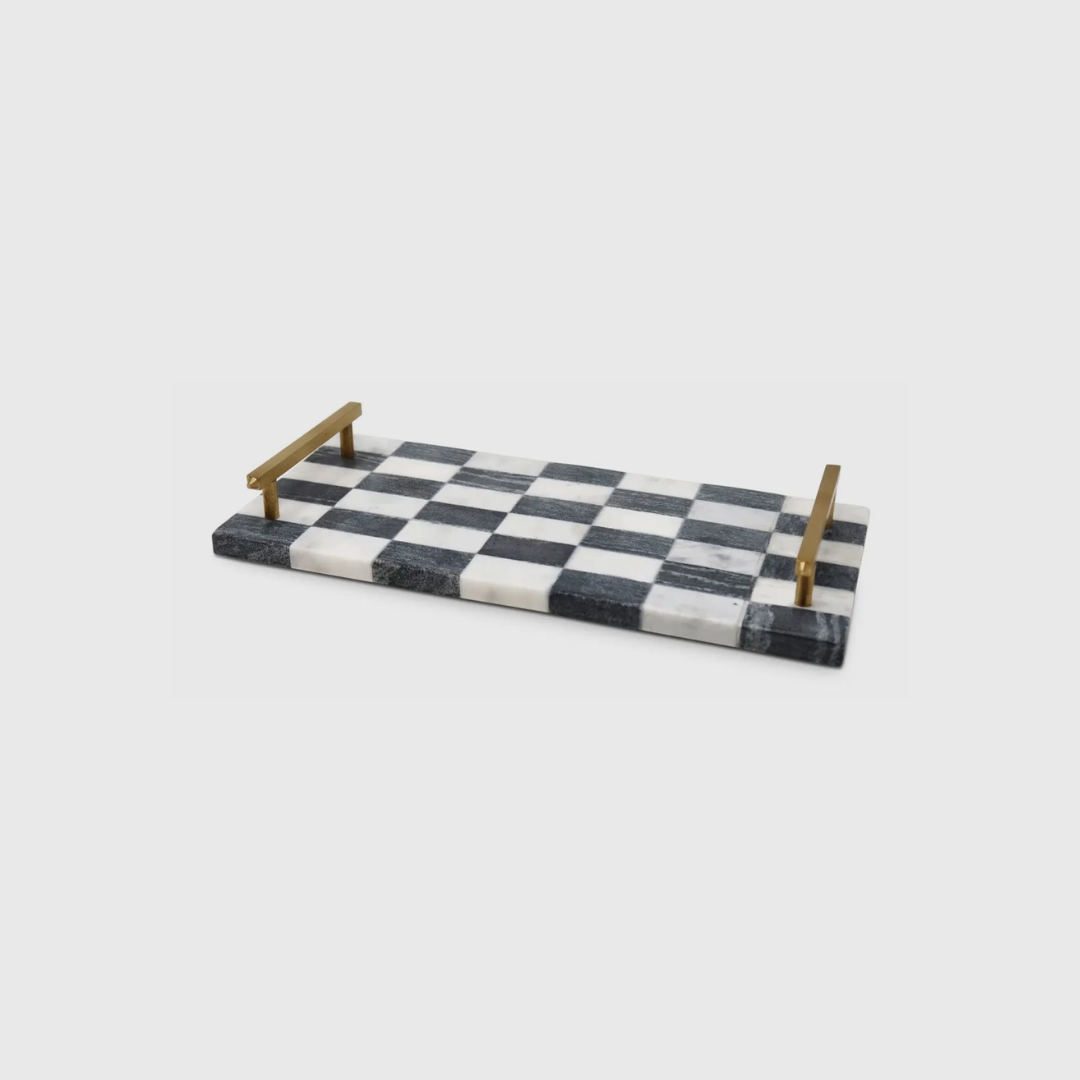 White & Black Checkered Marble Tray