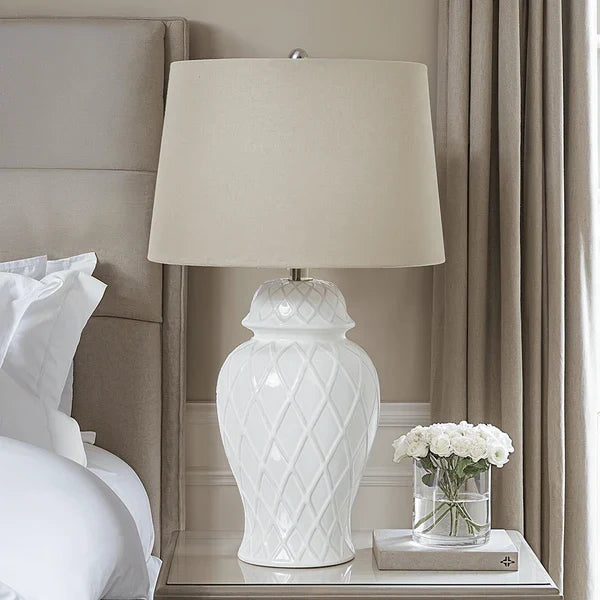 White Ceramic Ginger Jar Lamp-0