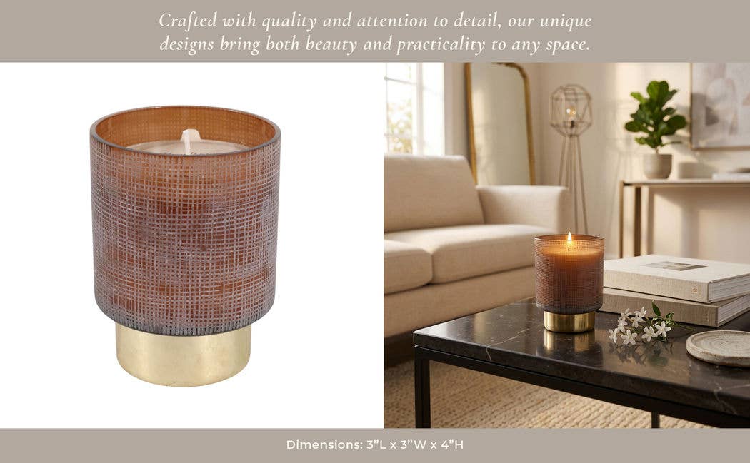 Scented Candle - Jasmine Soy Wax Amber Etched Glass, 8 Oz.