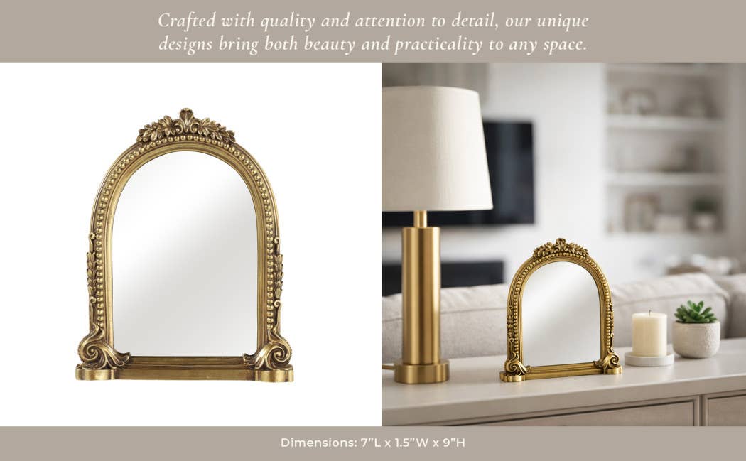 Tabletop Mirror - Gold Resin Ornate Arch Vanity, 5x7 in.