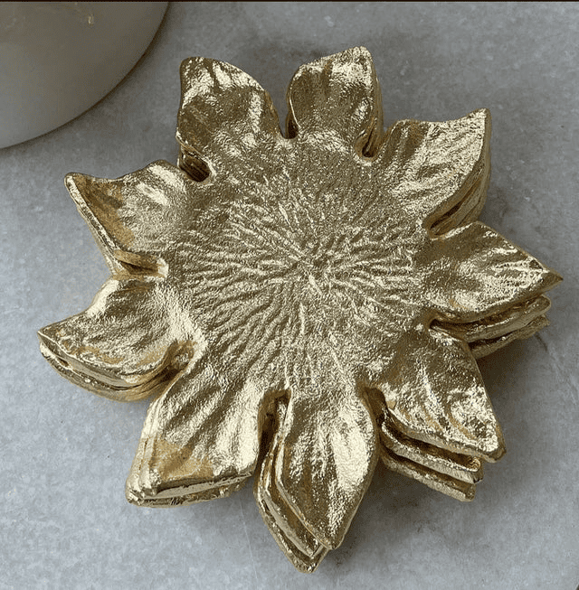 Set Of 4 Gold Sunflower Shaped Coasters
