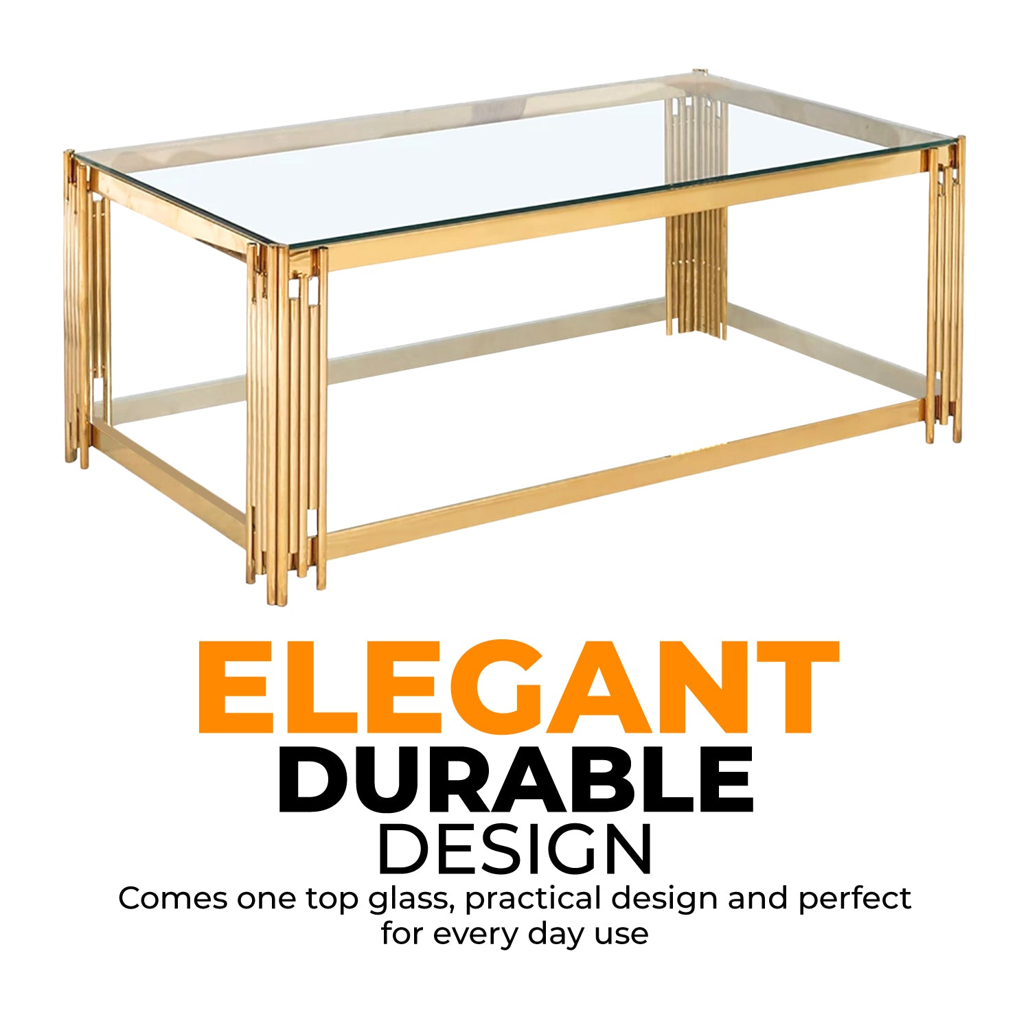 Contemporary Metal and Glass Rectangular Coffee Table-Gold – Royale One