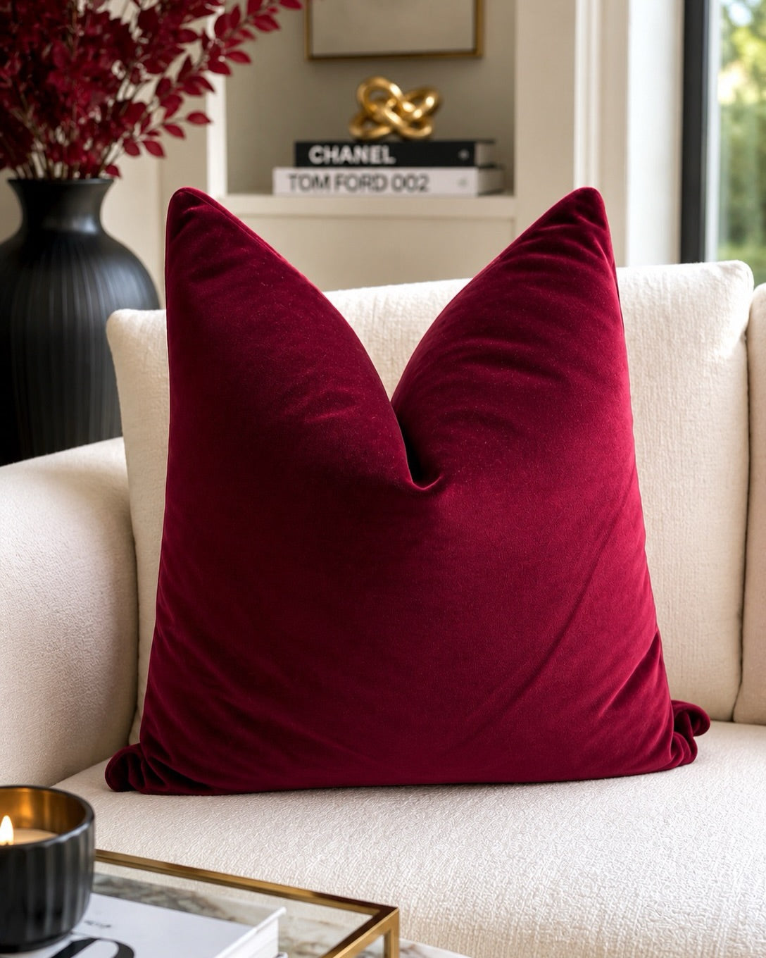 Burgundy Cotton Velvet Pillow Cover