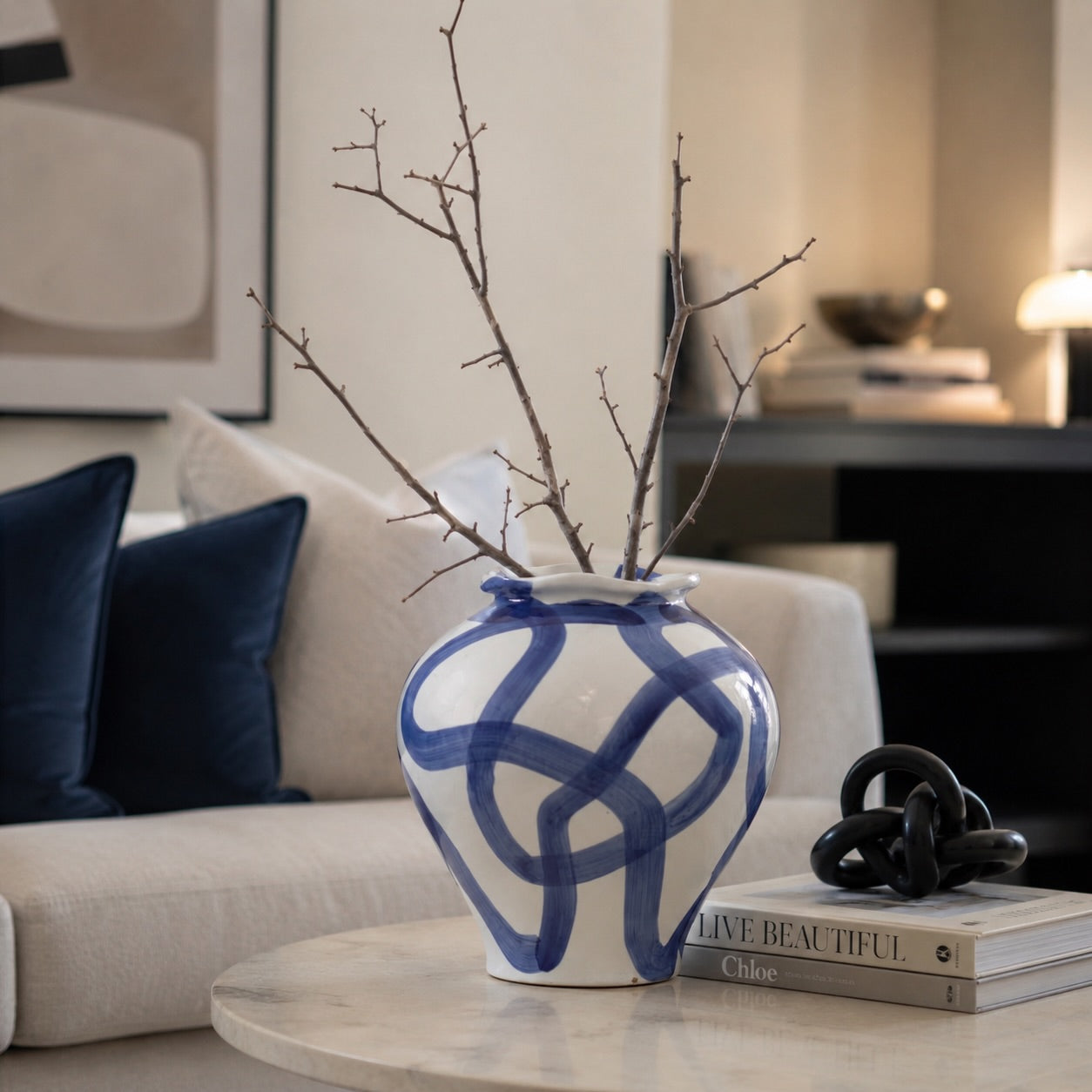 Snowy Blue & White Ceramic Vase