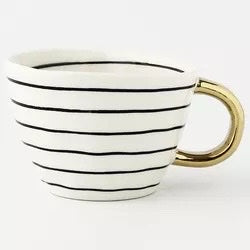 Ceramic Black and White Stripe Lattice Mugs With Gold Handle Spoon
