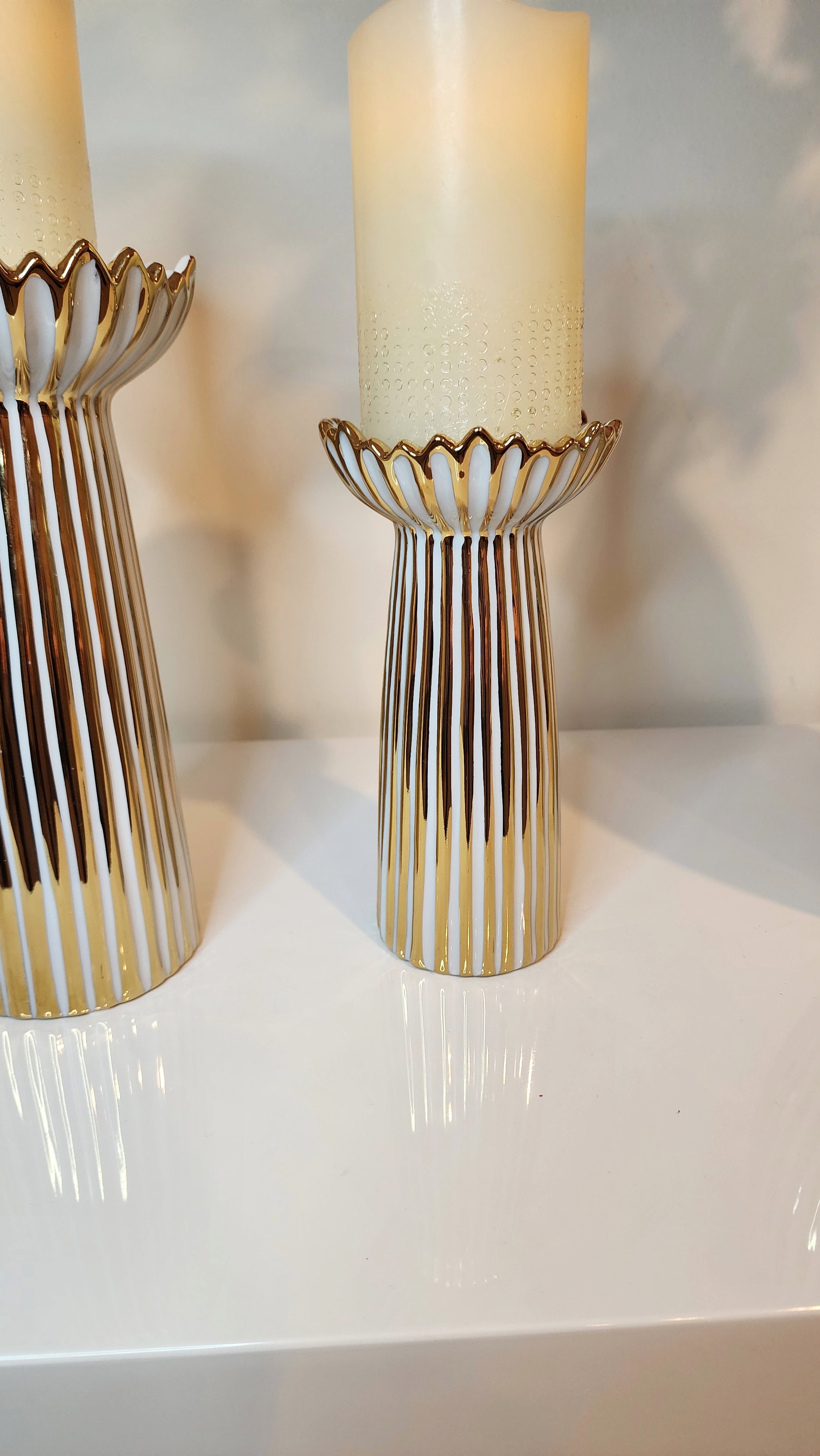 White & Gold Ceramic Candle Holders