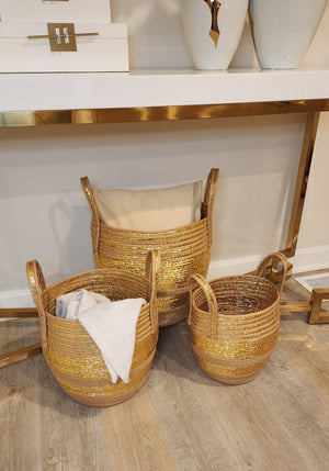 Attractive and functional paper rope basket with a removable fabric liner