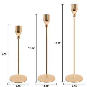 Gold Taper Candle Holder Set of 3 shown with its sizes  like height and width